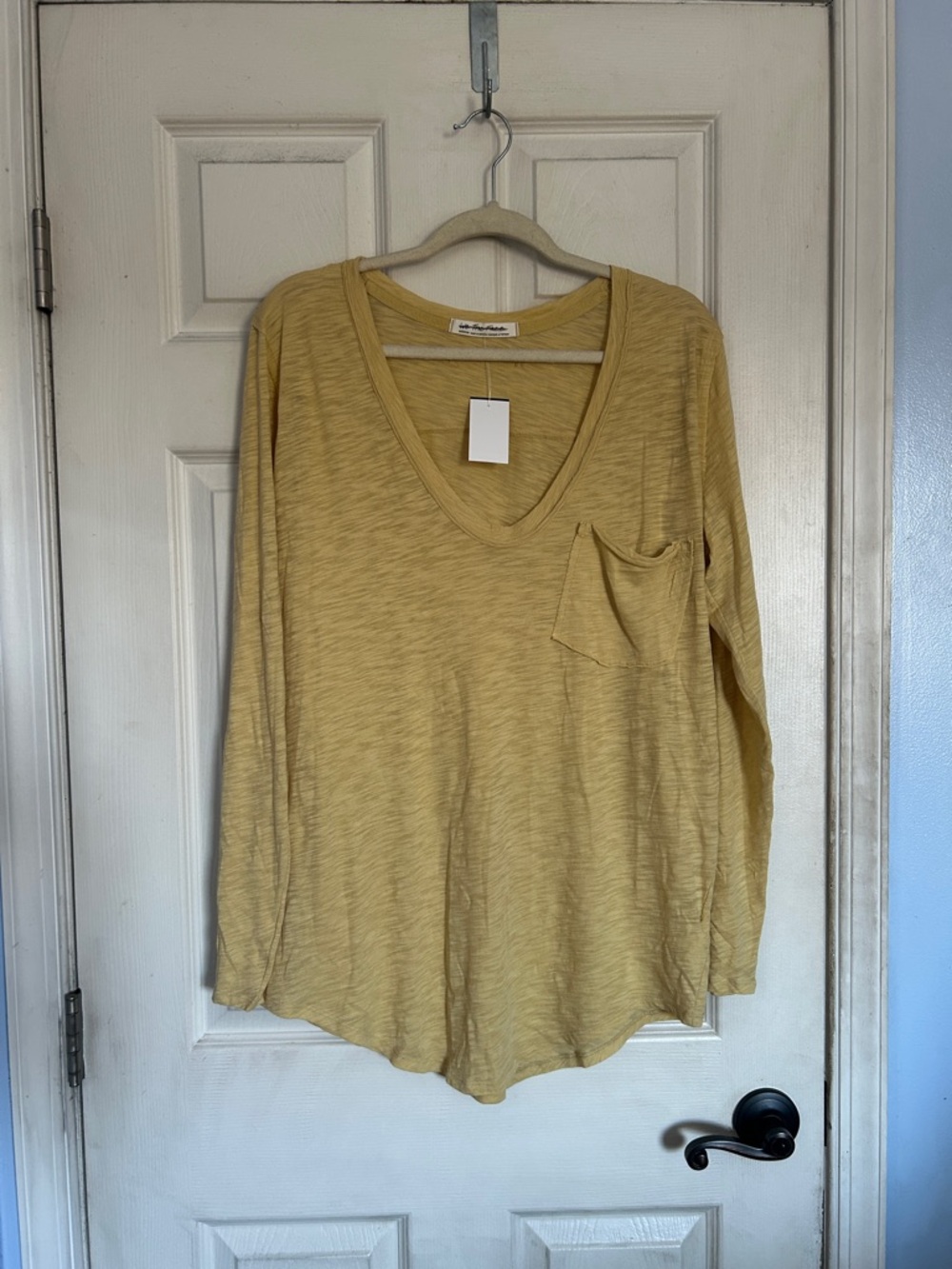 Free People We the free golden yellow long sleeve slub cotton tee size medium